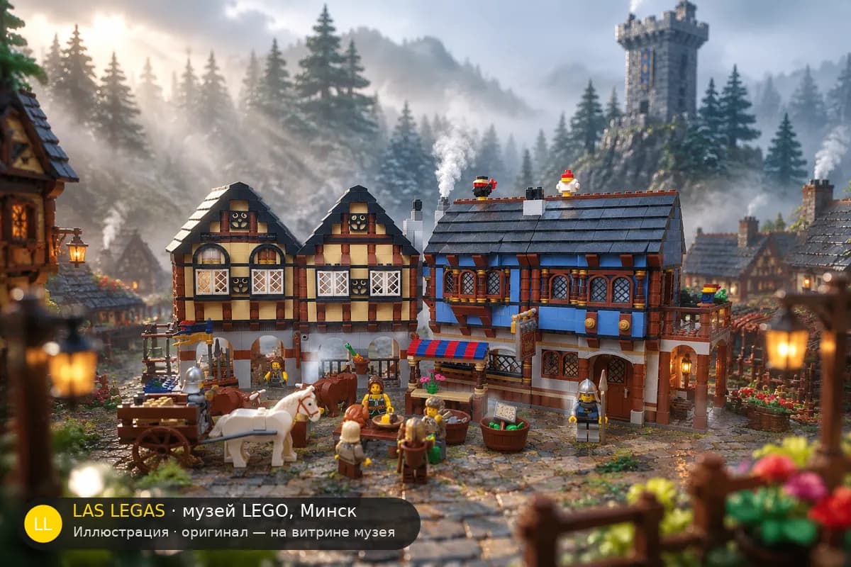 Иллюстрация: LEGO 10193 Средневековая рыночная деревня в диораме своего сюжета