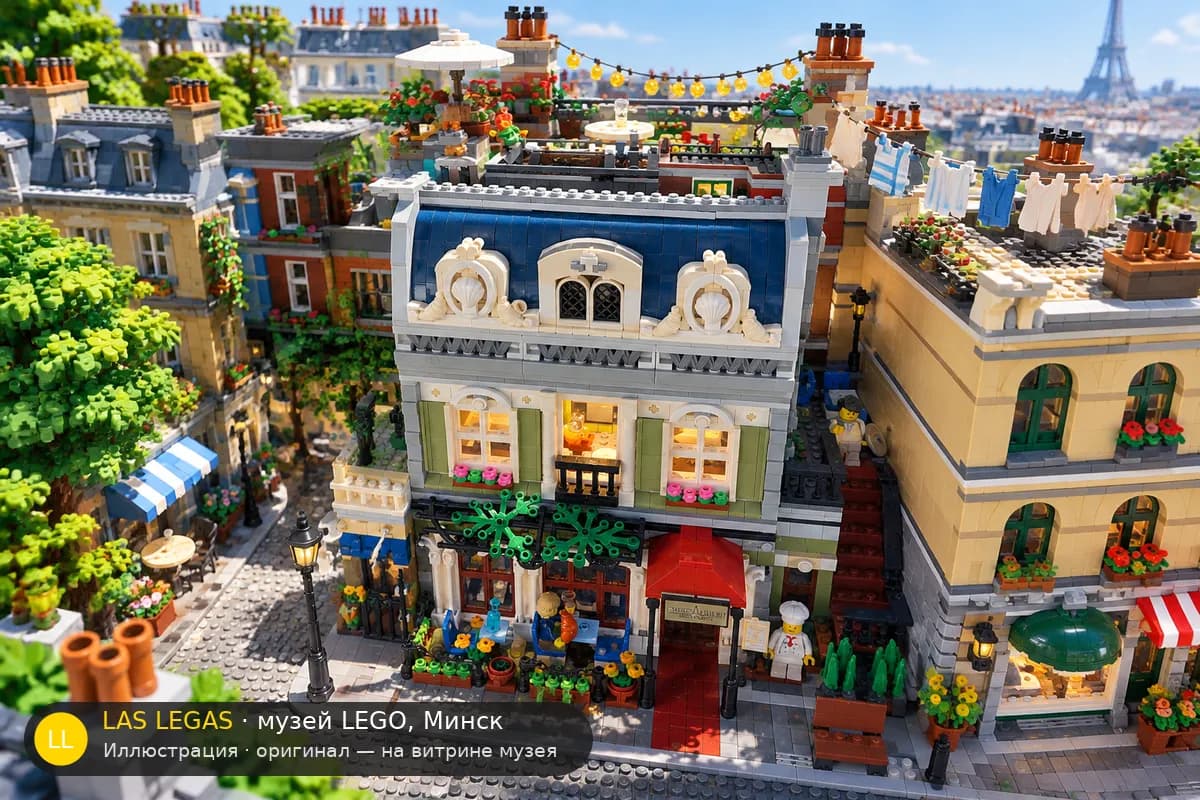 Иллюстрация: LEGO 10243 Парижское кафе в диораме своего сюжета
