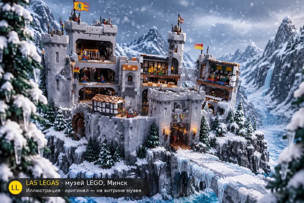 Иллюстрация: LEGO 10305 Замок рыцарей-львов в диораме своего сюжета