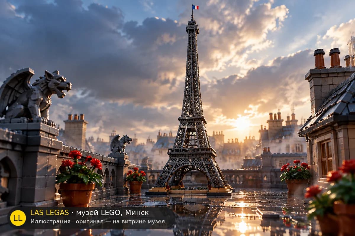 Иллюстрация: LEGO 10307 Эйфелева башня в диораме своего сюжета