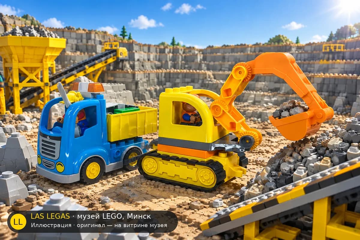 Иллюстрация: LEGO 10812 Грузовик и экскаватор на гусеницах в диораме своего сюжета