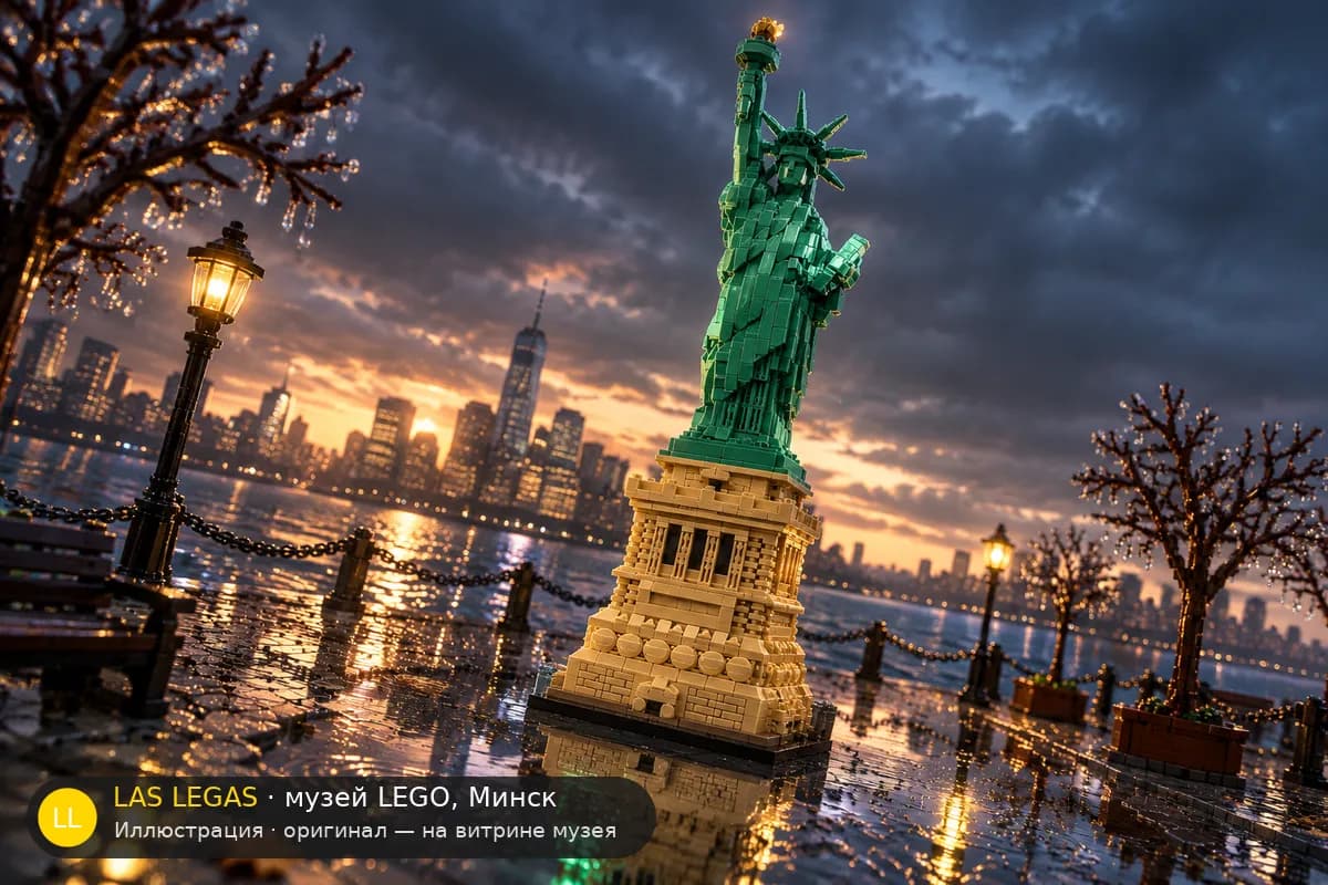 Иллюстрация: LEGO 21042 Статуя Свободы в диораме своего сюжета