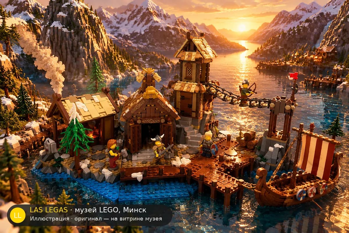 Иллюстрация: LEGO 21343 Деревня викингов в диораме своего сюжета