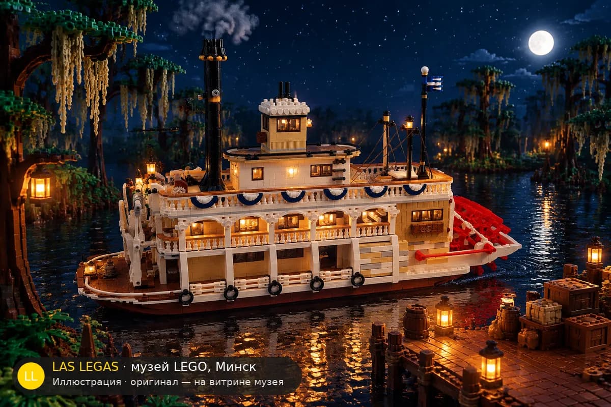 Иллюстрация: LEGO 21356 Речной пароход в диораме своего сюжета