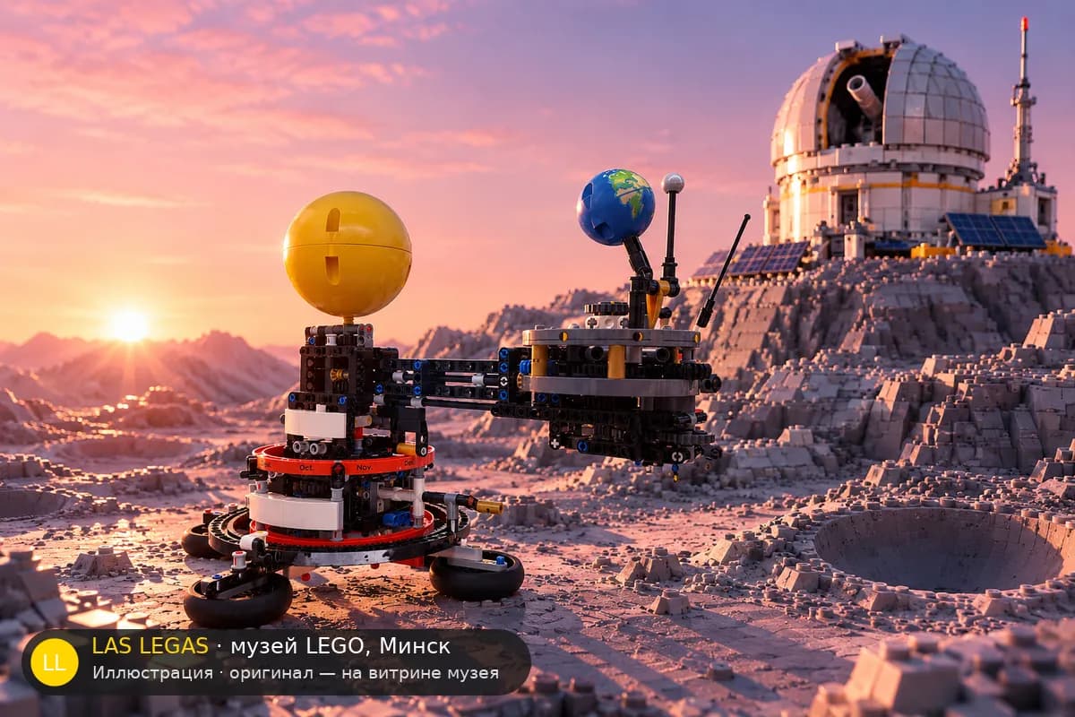 Иллюстрация: LEGO 42179 Земля и Луна на орбите в диораме своего сюжета