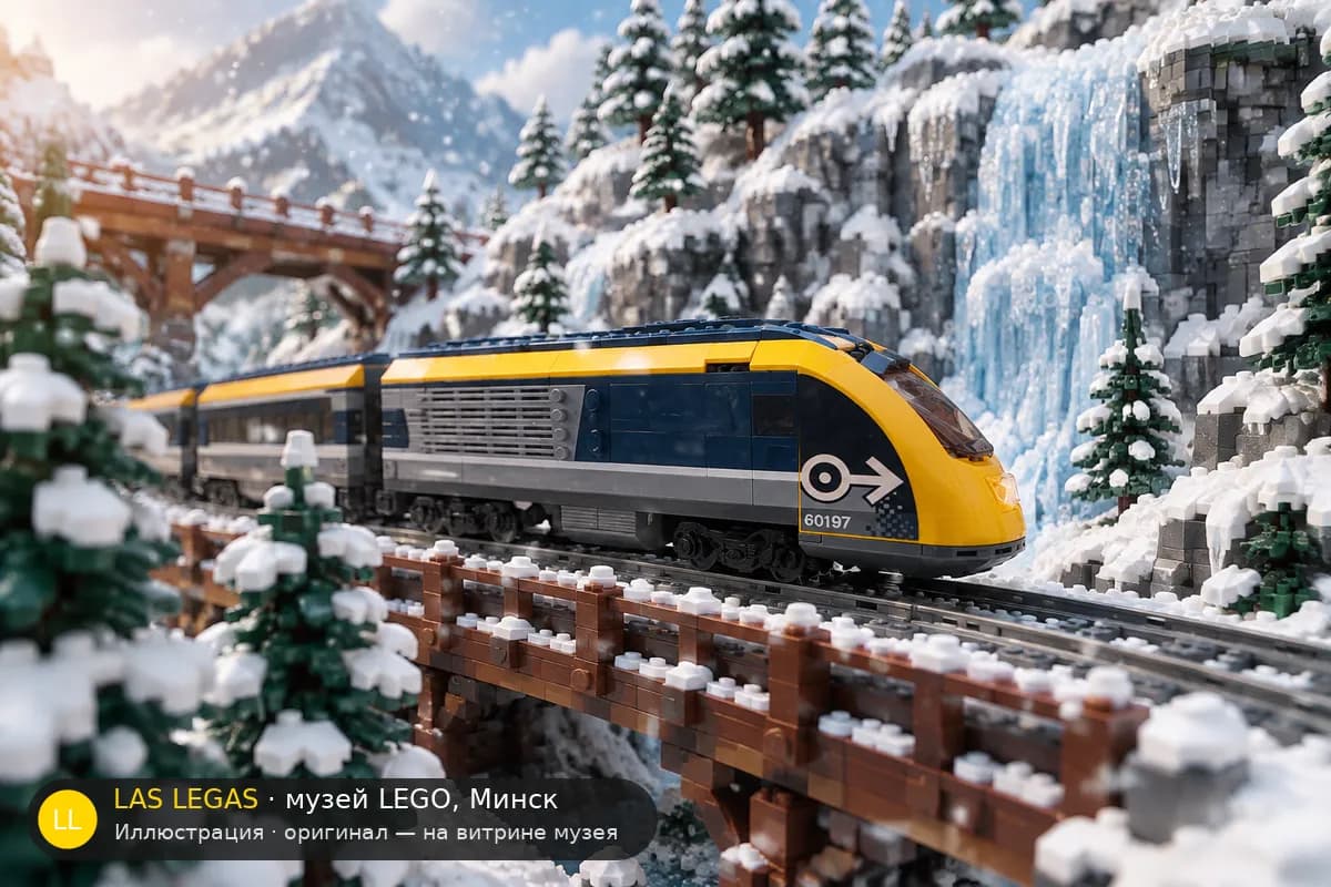Иллюстрация: LEGO 60197 Пассажирский поезд в диораме своего сюжета