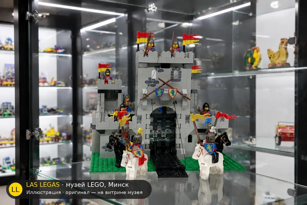 Иллюстрация: LEGO 6080 Королевский замок на витрине в зале музея Las Legas