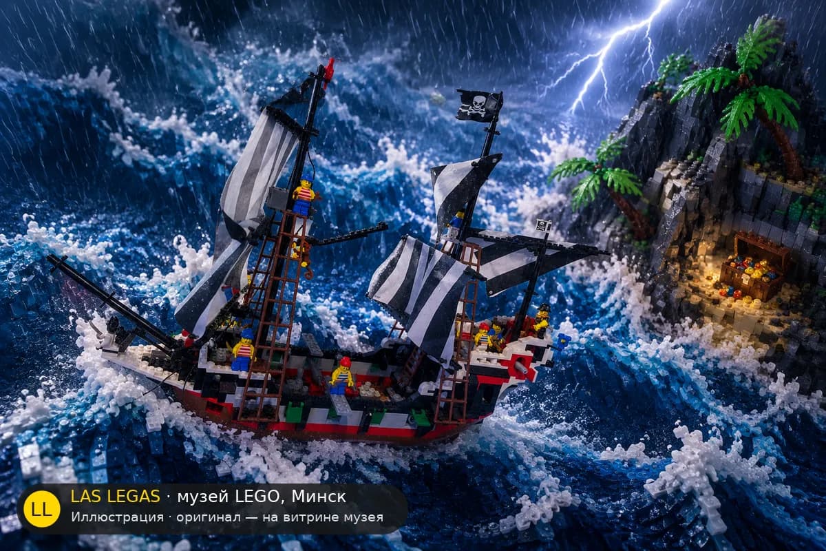 Иллюстрация: LEGO 6286 Шхуна «Глаз Черепа» в диораме своего сюжета