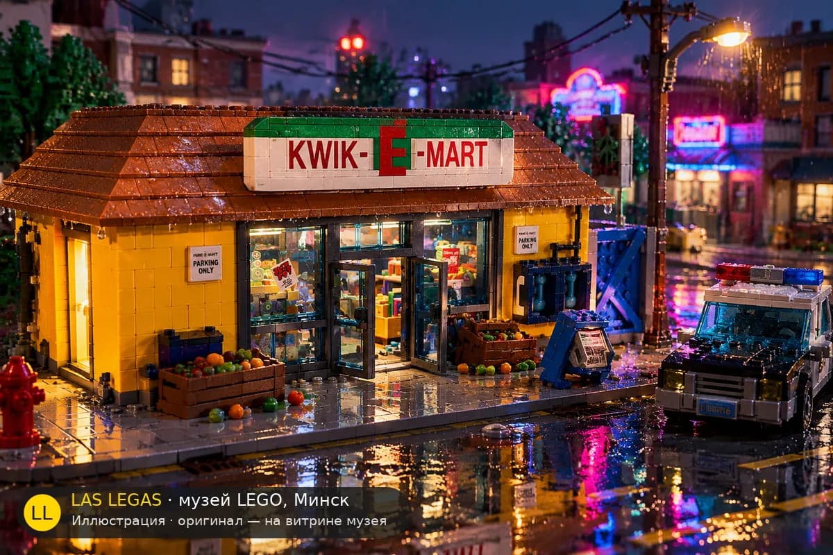 Иллюстрация: LEGO 71016 Куик-И-Март в диораме своего сюжета