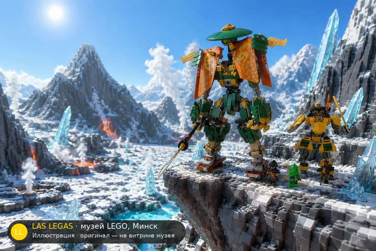 Иллюстрация: LEGO 71794 Ллойд и Арин: Команда ниндзя-мехов в диораме своего сюжета