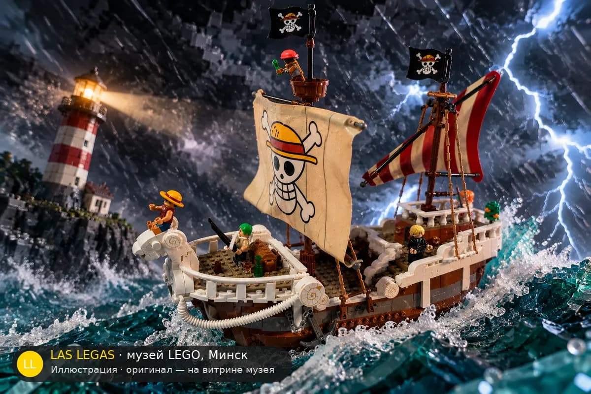 Иллюстрация: LEGO 75639 Корабль пиратов «Гоинг Мерри» в диораме своего сюжета