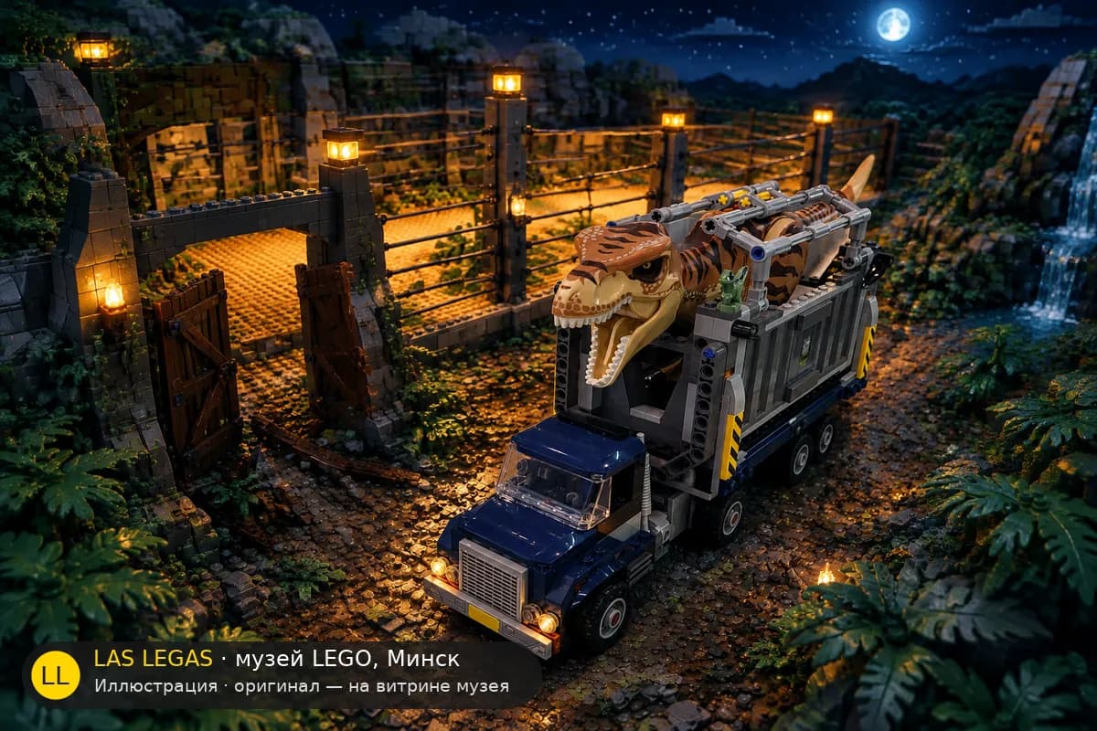 Иллюстрация: LEGO 75933 Транспортировка тираннозавра в диораме своего сюжета