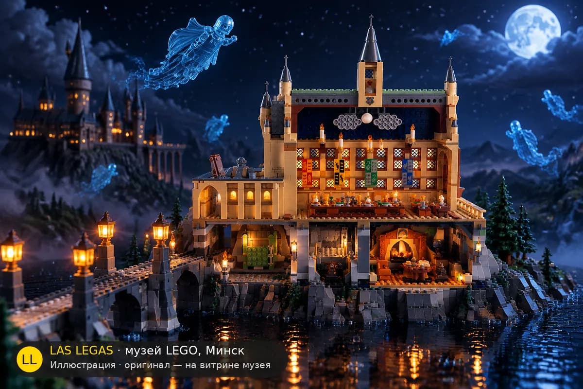 Иллюстрация: LEGO 76435 Хогвартс: Большой зал в диораме своего сюжета
