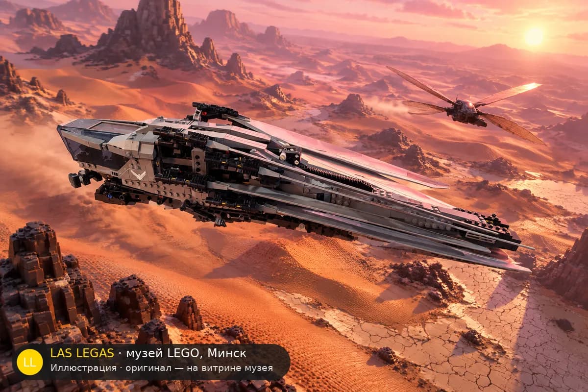 Иллюстрация: LEGO 10327 Орнитоптер Атрейдесов из Дюны в диораме своего сюжета