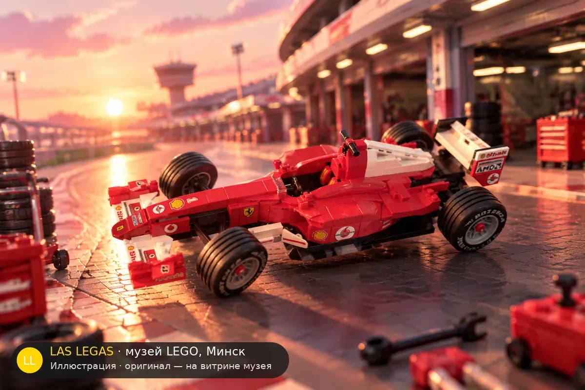Иллюстрация: LEGO 11375 Ferrari F2004 и Михаэль Шумахер в диораме своего сюжета
