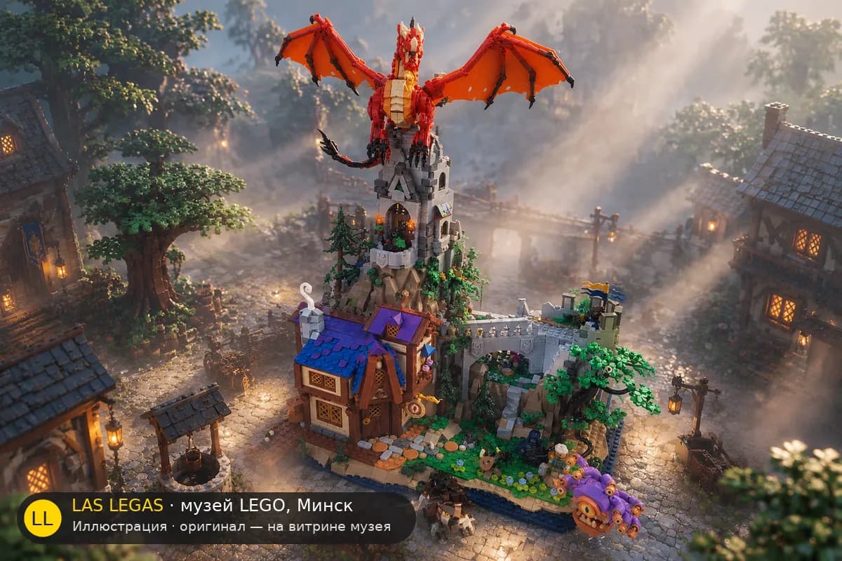 Иллюстрация: LEGO 21348 Подземелья и драконы: Сказание о Красном драконе в диораме своего сюжета