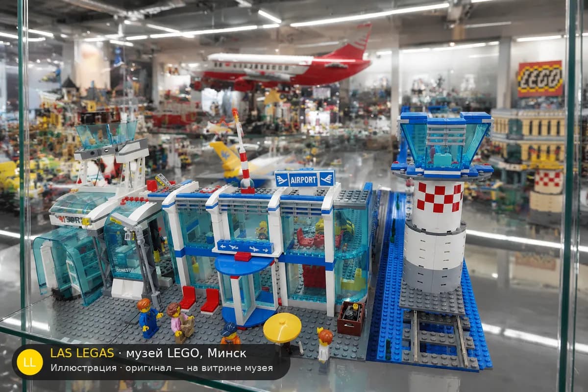 Иллюстрация: LEGO 3182 Аэропорт на витрине в зале музея Las Legas