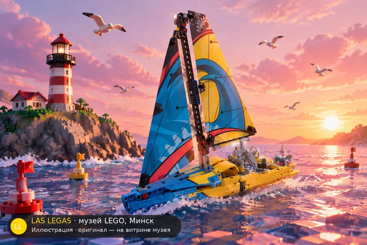 Иллюстрация: LEGO 42074 Гоночная яхта в диораме своего сюжета