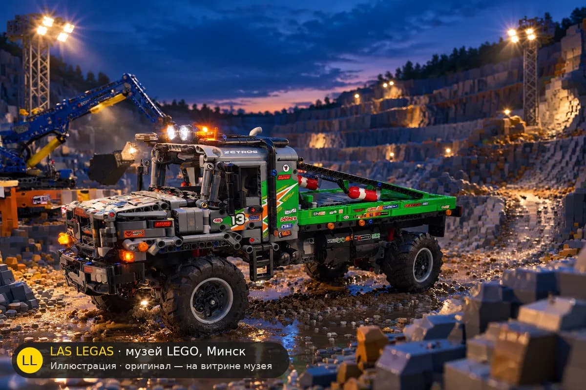 Иллюстрация: LEGO 42129 4x4 Mercedes-Benz Zetros Trial Truck в диораме своего сюжета