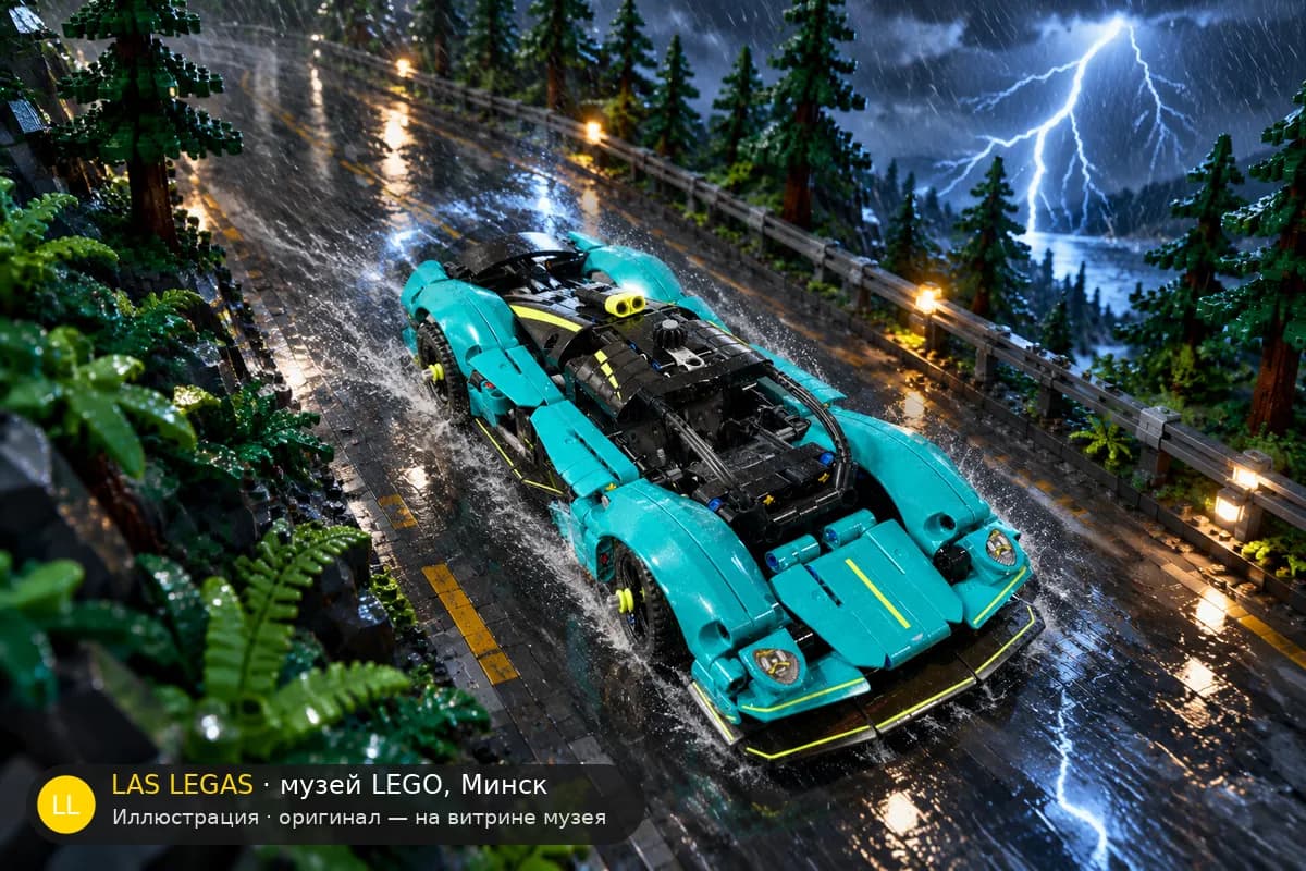 Иллюстрация: LEGO 42208 Aston Martin Valkyrie в диораме своего сюжета