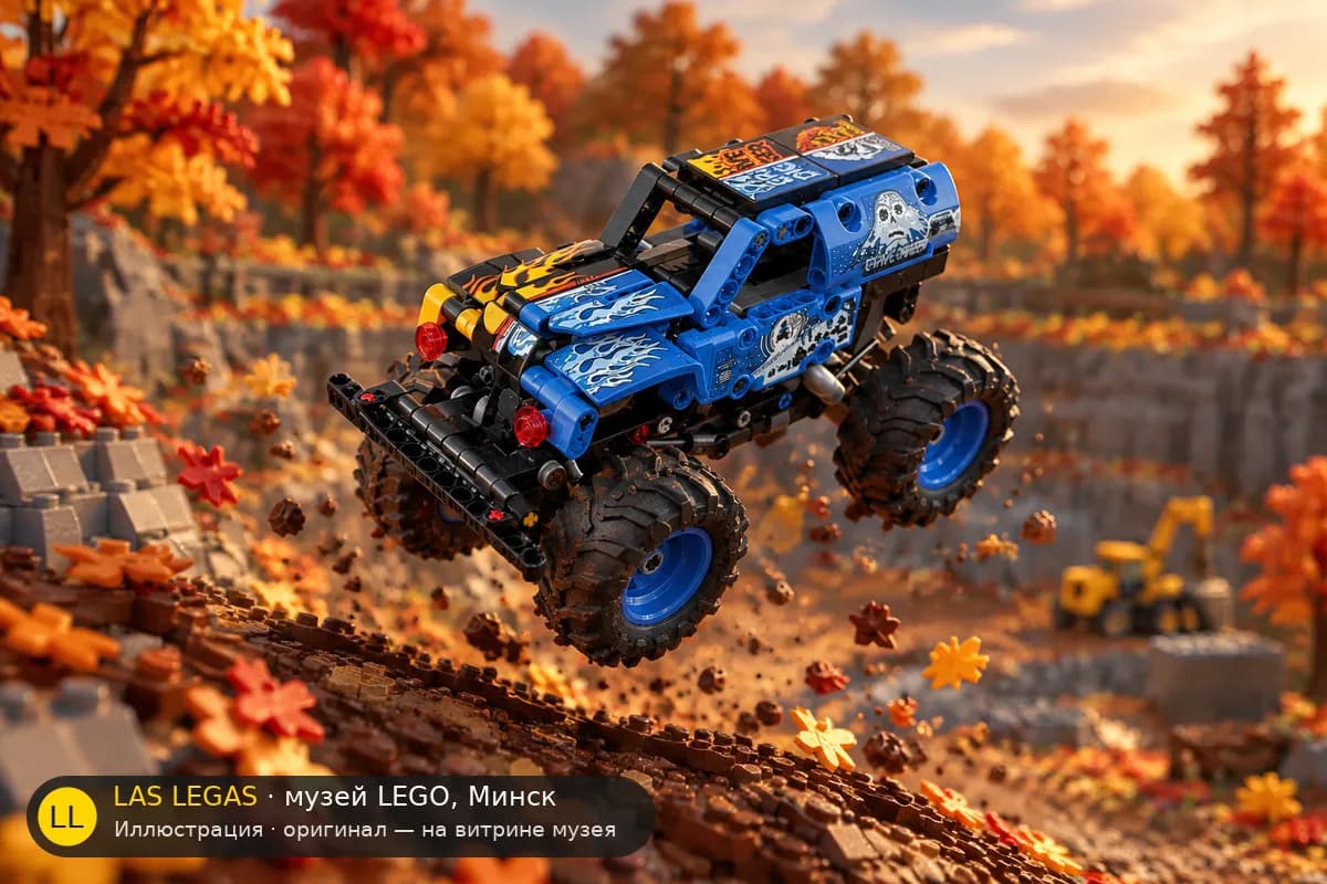 Иллюстрация: LEGO 42219 Монстр-трак Grave Digger в диораме своего сюжета