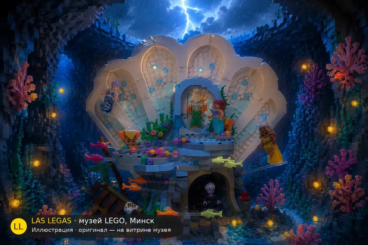 Иллюстрация: LEGO 43225 Королевская раковина Русалочки в диораме своего сюжета