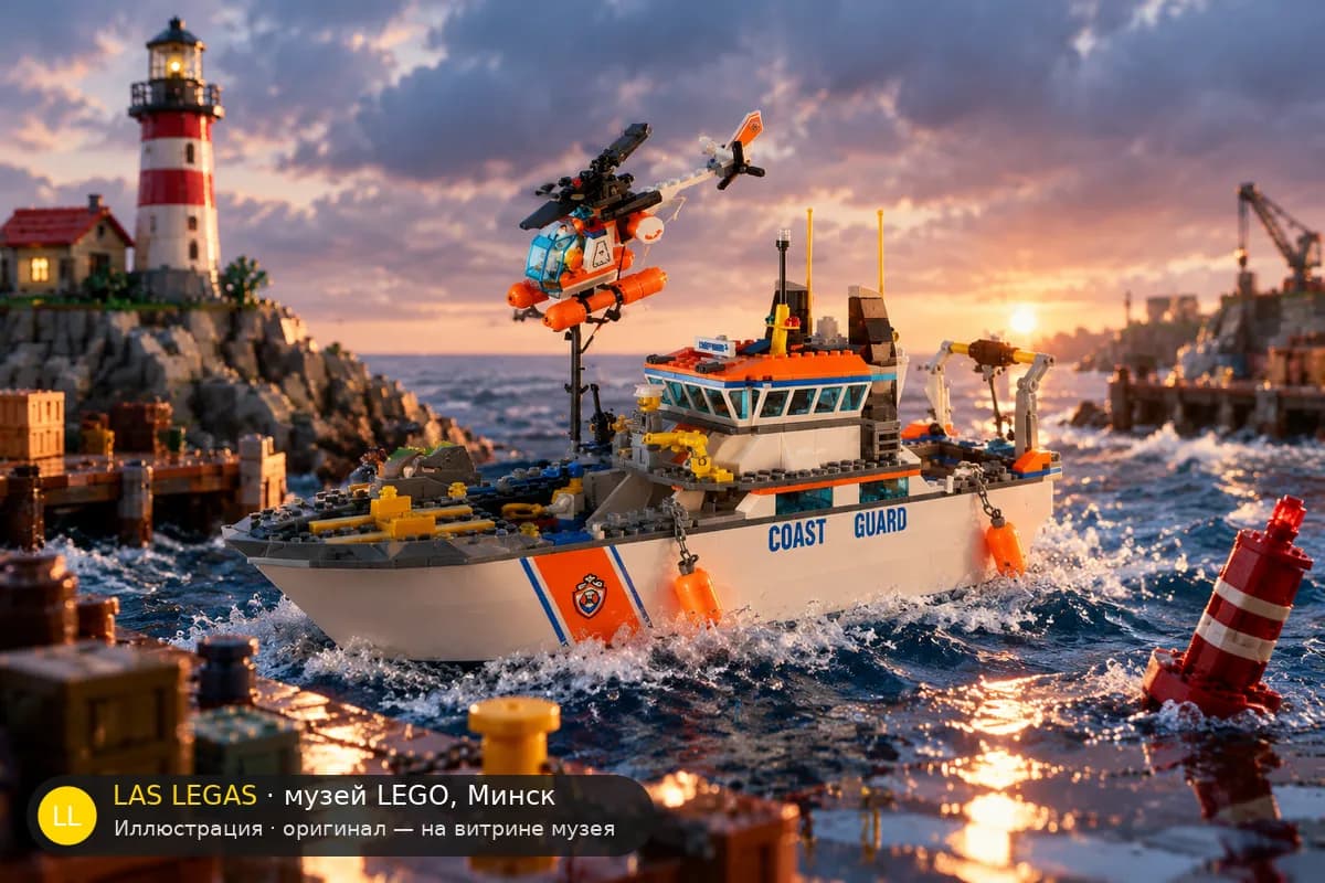 Иллюстрация: LEGO 60014 Патруль береговой охраны в диораме своего сюжета