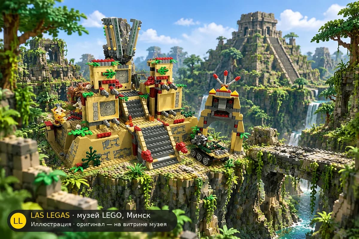 Иллюстрация: LEGO 7627 Храм Хрустального Черепа в диораме своего сюжета