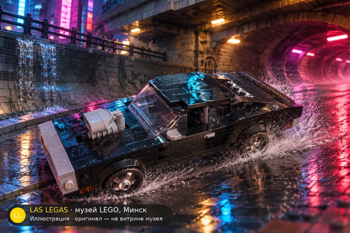 Иллюстрация: LEGO 76912 Форсаж: Dodge Charger R/T 1970 в диораме своего сюжета