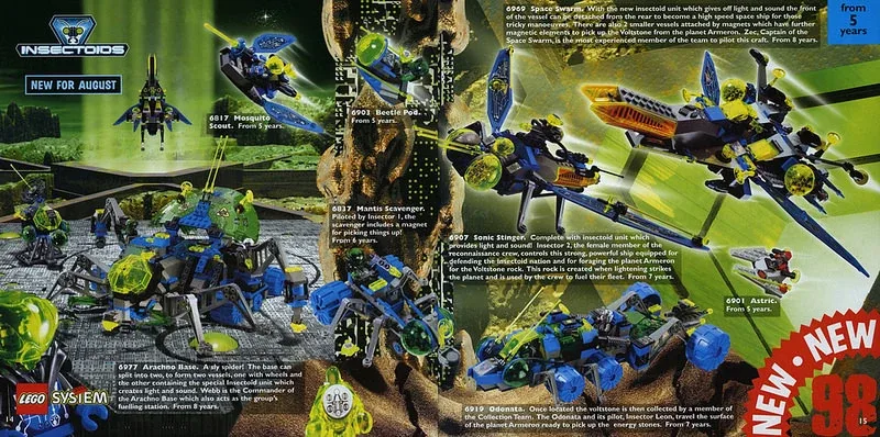 Insectoids (1998–1999): Корабли и базы пришельцев, напоминающие гигантских насекомых. Наборы оснащались звуковыми и световыми блоками